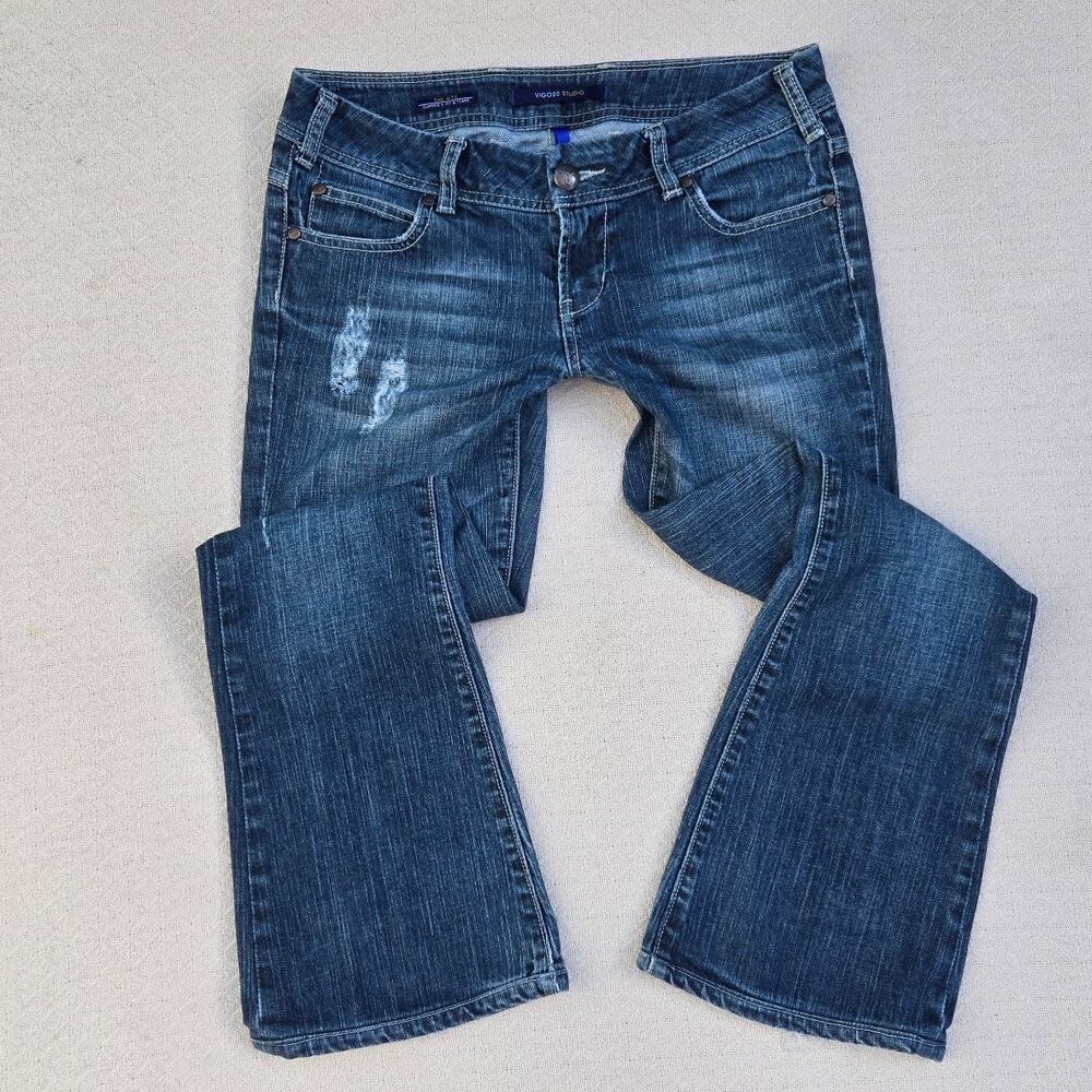 y2k 2000s distressed fit & flare jeans dark wash ♡